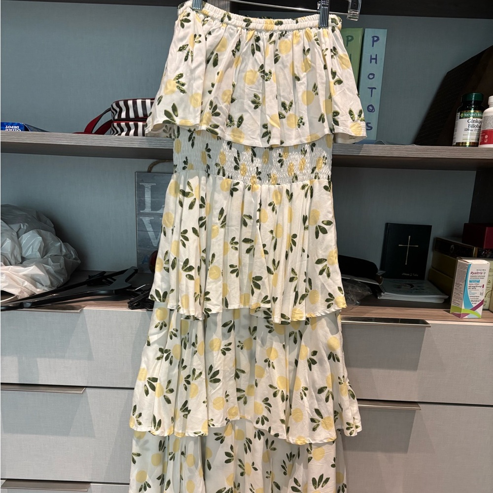 Skeme Beach summer long dress with lemons prints